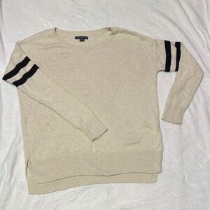American Eagle Outfitters Beige Sweater with Black Stripes